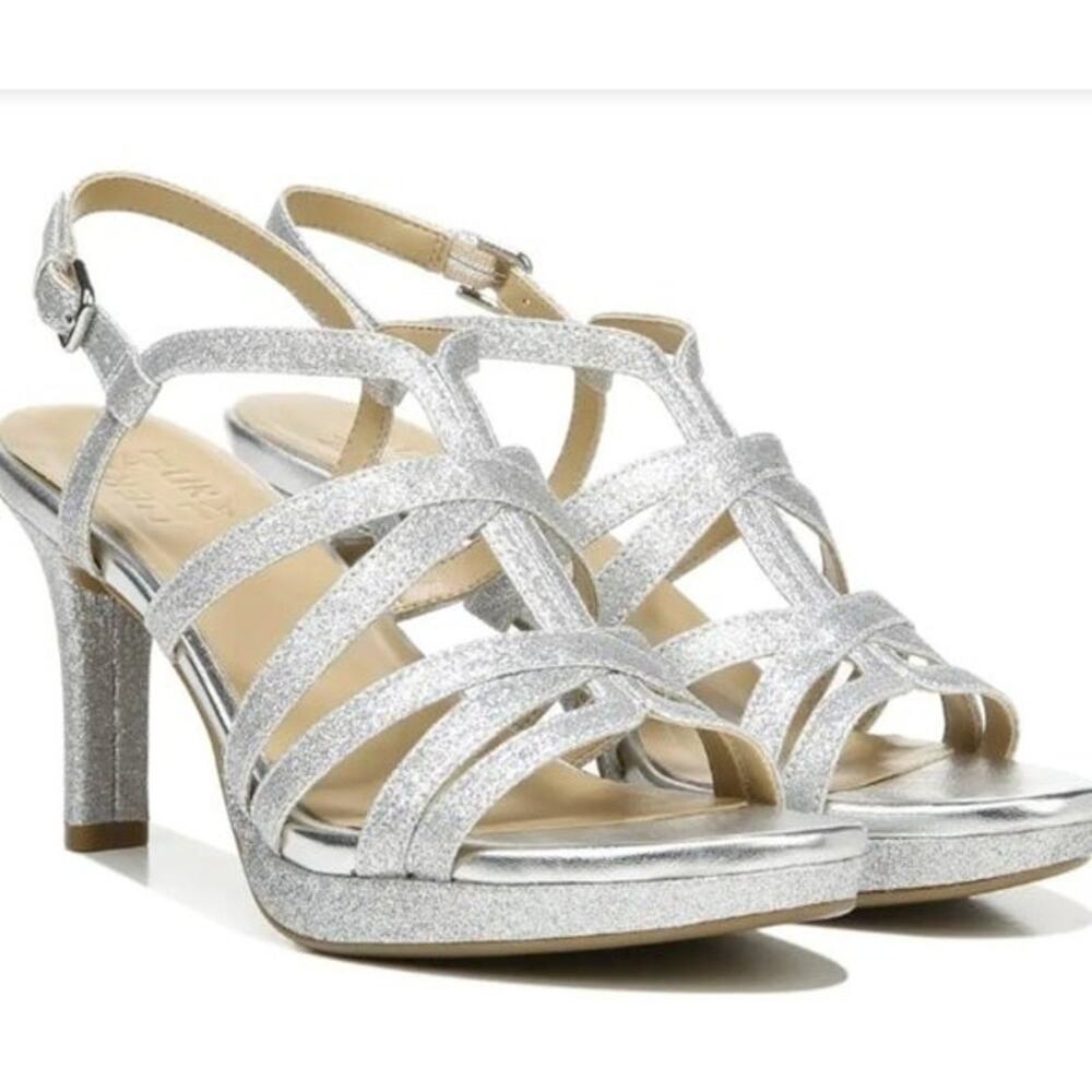 Naturalizer Baylor Silver Glitter Dress Heel Sandals Women's Size 7
